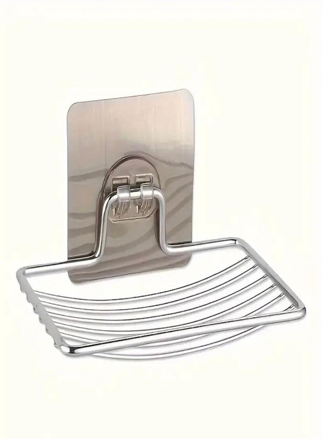 OSLEN Stainless Steel self adresive Soap Dish Holder, No Drilling, Rustproof Stainless Steel, Wall Mounted Soap Holder Soap Tray Bar Soap Sponge Holder for Bathroom (Silver- Pack of 1) - Image 3